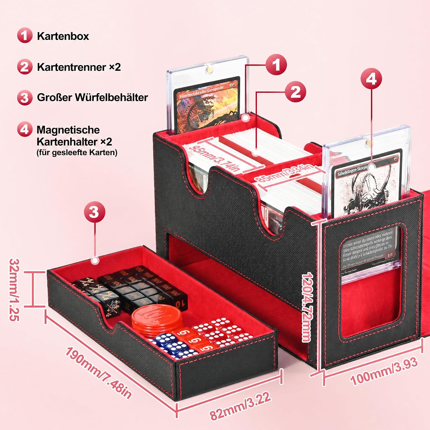 Detalle de UAONO MTG Deck-Box mit 2 Commander Displays – 250+ Karten, Würfelablage, patentiertes Design