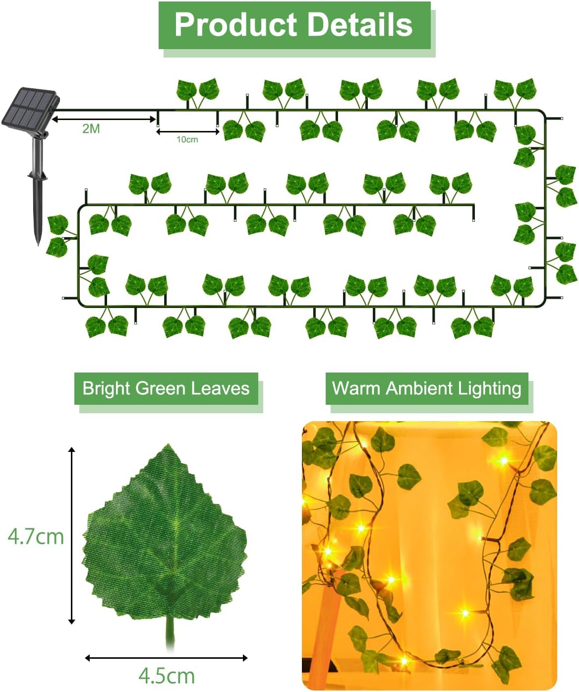 Detalle 1 de Dalugo Ivy Solar String Lights 5m