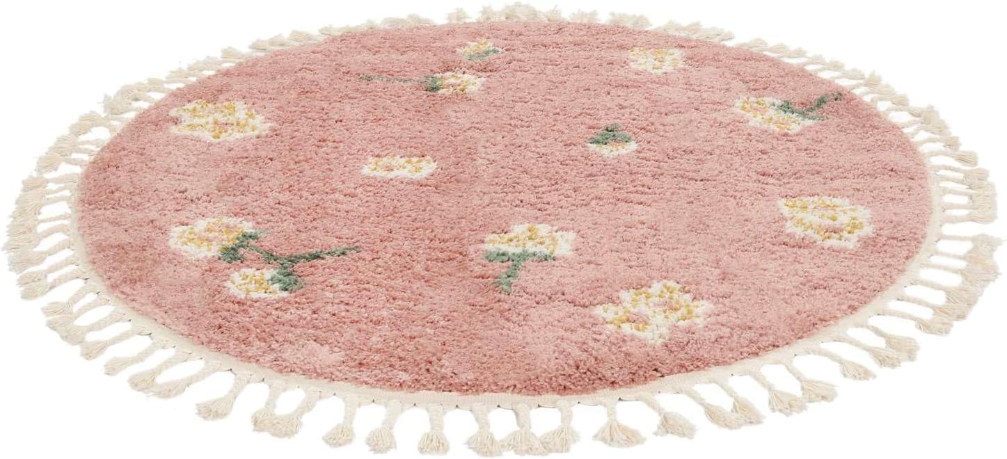 Detalle de RugVista Linnea Kids Rug, Ø 150 cm Round Pink Medium-Pile Rug