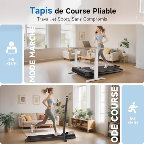 Thumbnail 1 de Dskeuzeew tapis de course pliable 2-en-1, 2,5 HP, bande de 40 × 100 cm
