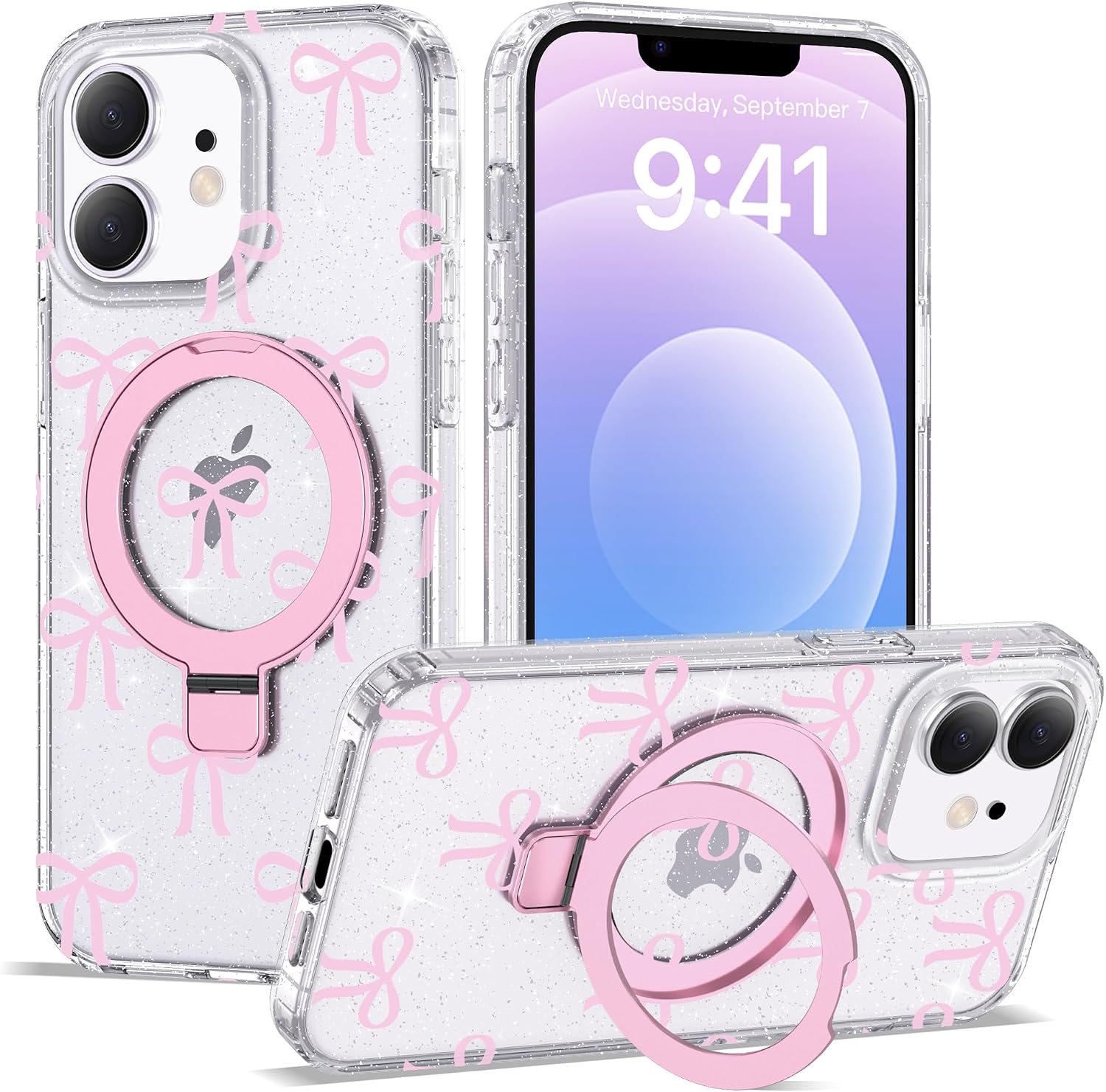 Detalle de ETPESOK Butterfly Case for iPhone 15 Plus, C-Pink with Magnetic Ring Stand