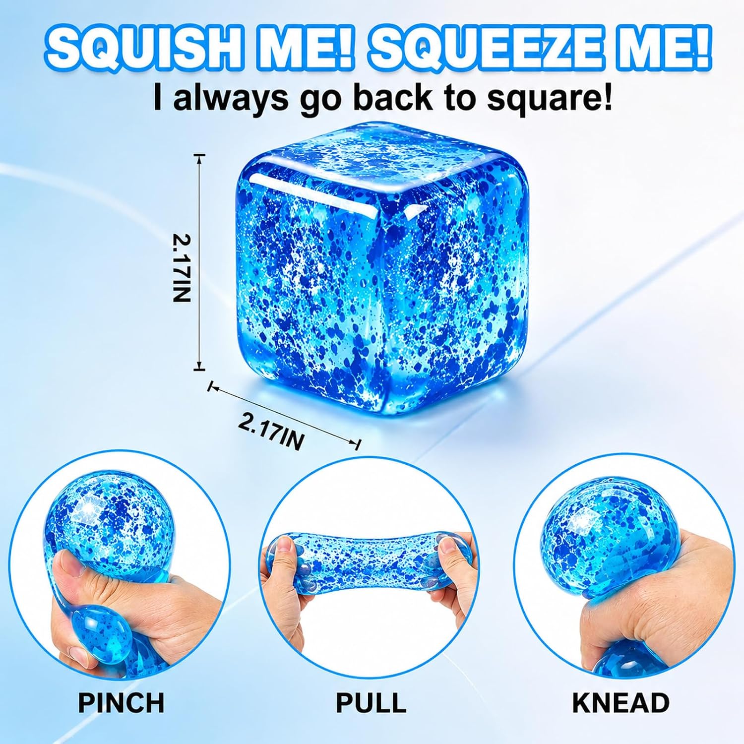Detalle de Stress Cube Squishy Stress Ball: Glitter Ice Cube (2.17in) in Blue