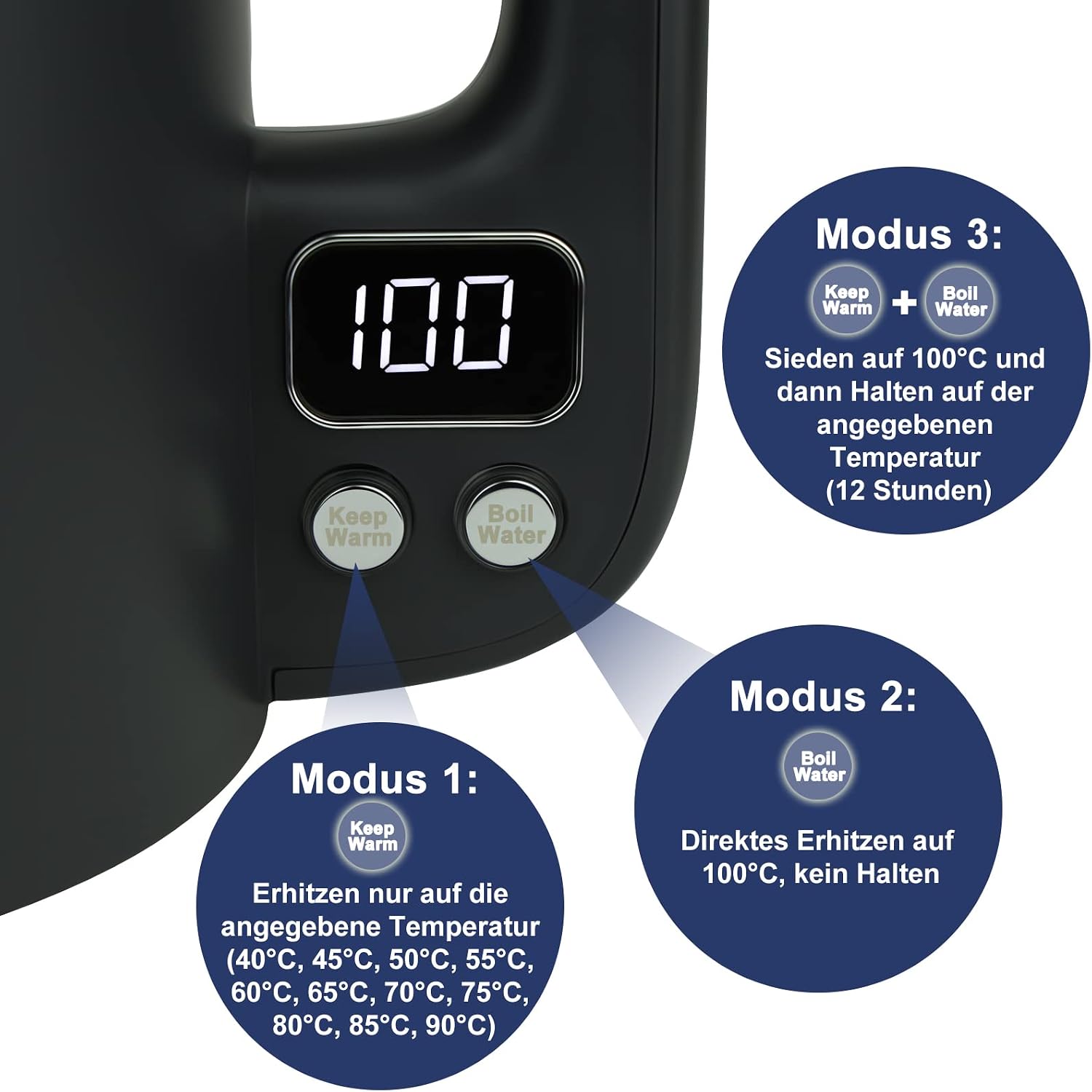 Detalle de Bear 1.7L Edelstahl-Wasserkocher mit 11 Temperaturen, 1800W und Strix Thermostat