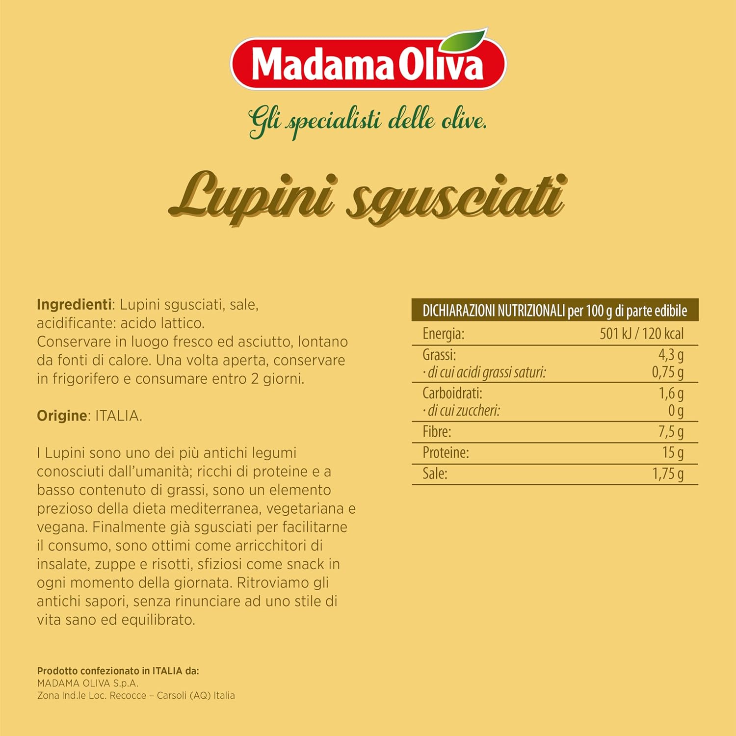 Thumbnail 1 de MADAMA OLIVA Lupini Sgusciati 60 g – Snack proteico, pratico e Made in Italy