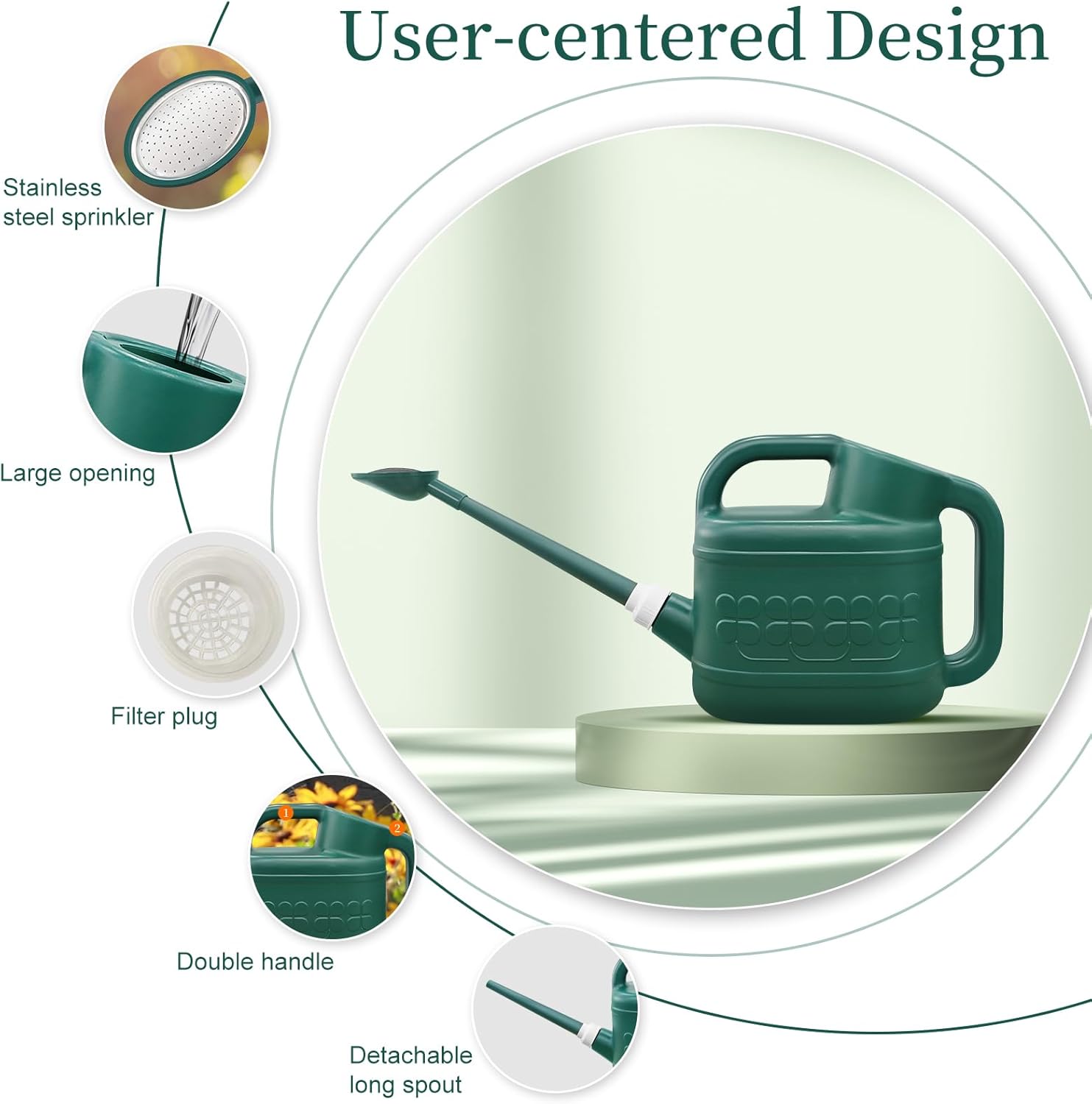 Detalle 1 de 2 Gallon Plastic Watering Can with Removable Long Spout & Stainless Steel Shower Head