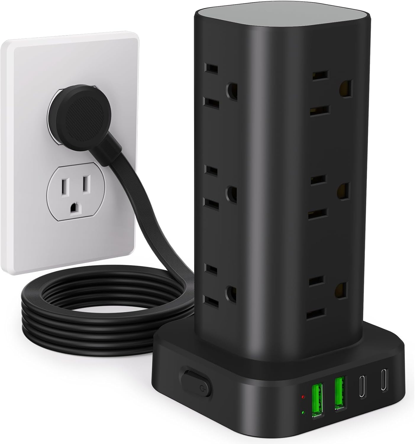 Detalle de UWIWUTEI HD-Q16 Power Strip Tower, 12 Outlets, 4 USB Ports, 1800J