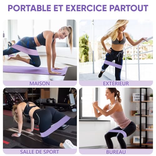 Thumbnail 7 de Suright Bande Elastique Musculation en Tissu – 3 Niveaux de Force (Lavande, Violet, Violet foncé)