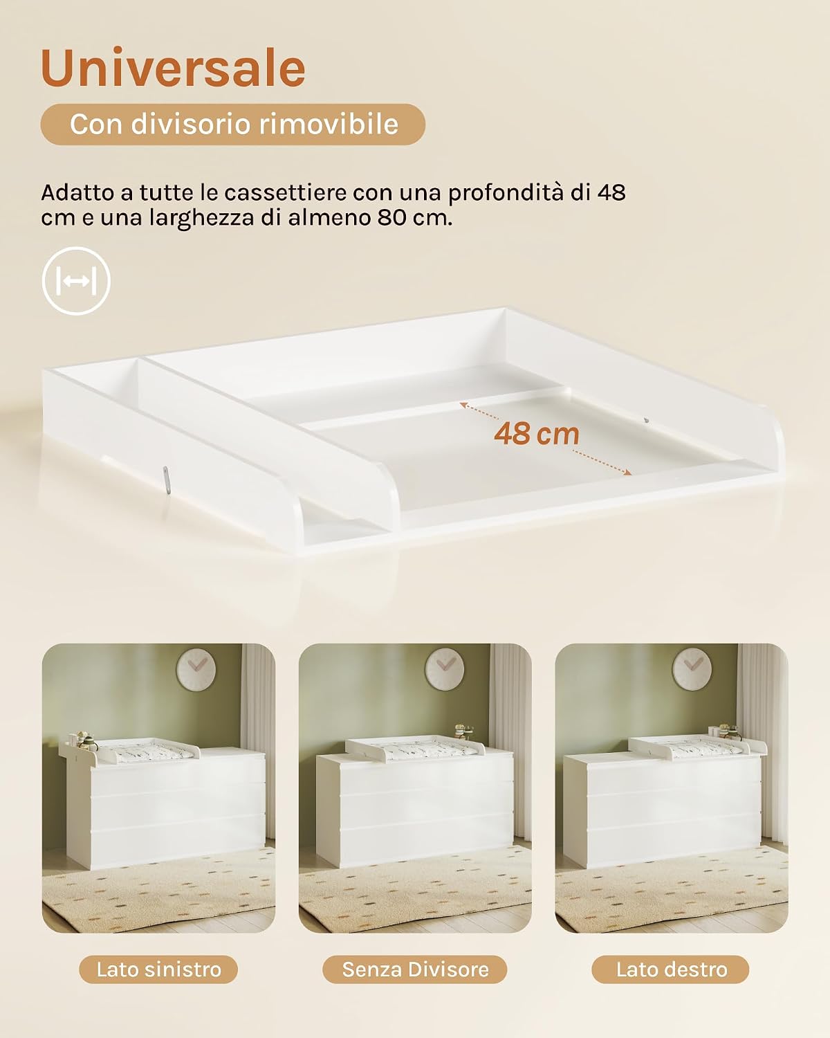 Thumbnail 3 de WOLTU Fasciatoio per Cassettiera Universale con Divisione Rimovibile – MDF Bianco