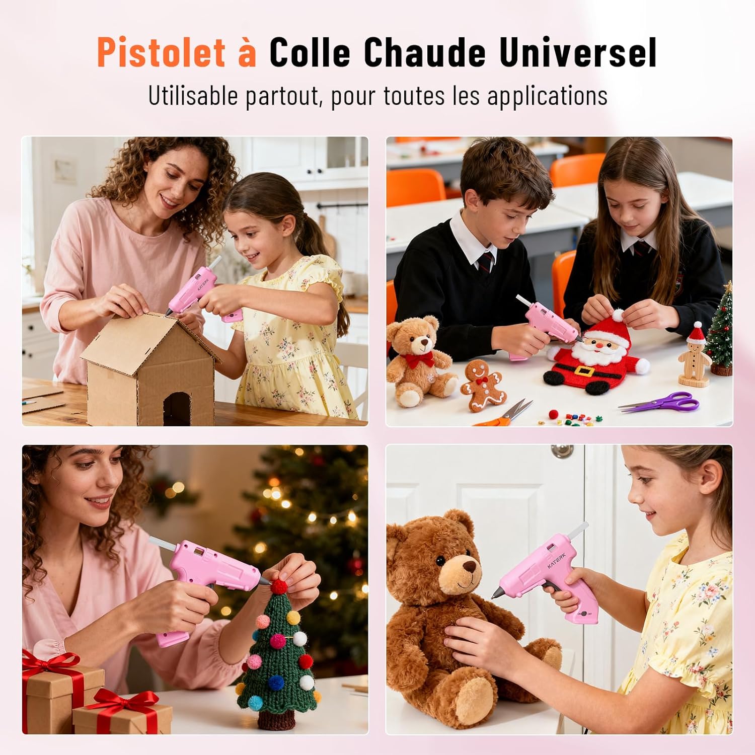 Thumbnail 6 de Pistolet à colle sans fil Katerk — 2000 mAh, chauffe rapide 90 s, 15x7 mm, rose
