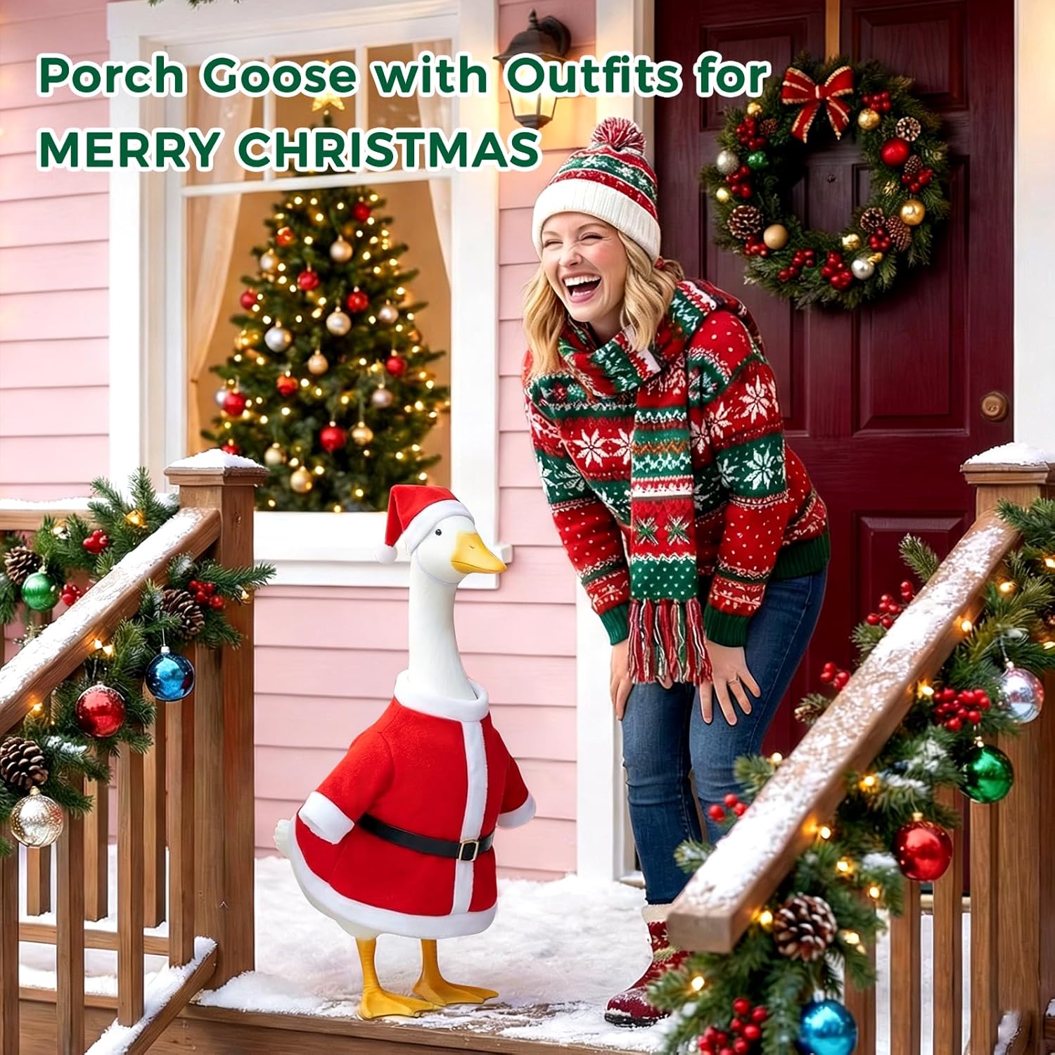 Detalle de QYCHHJ Porch Goose Outfits Set of 8 – Seasonal Holiday Goose Costumes for 23-Inch Lawn Decor