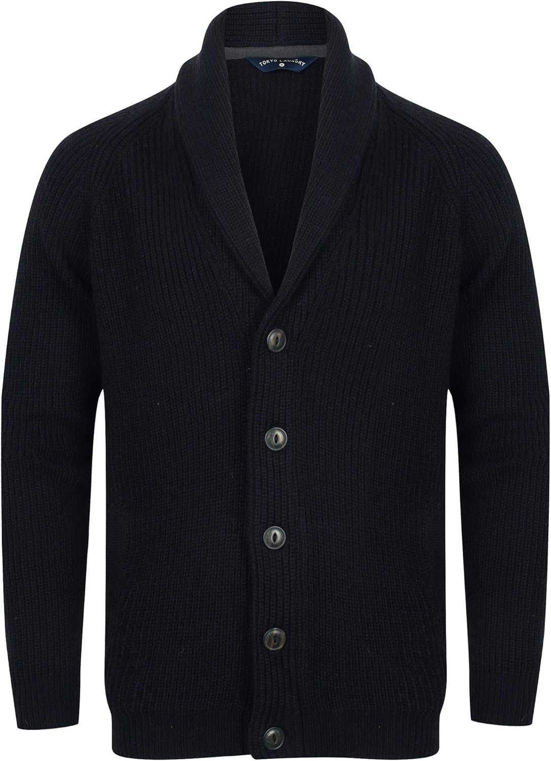 Detalle de Tokyo Laundry Men’s Knitted Shawl Neck Cardigan – ribbed knit warmth with 5-button front