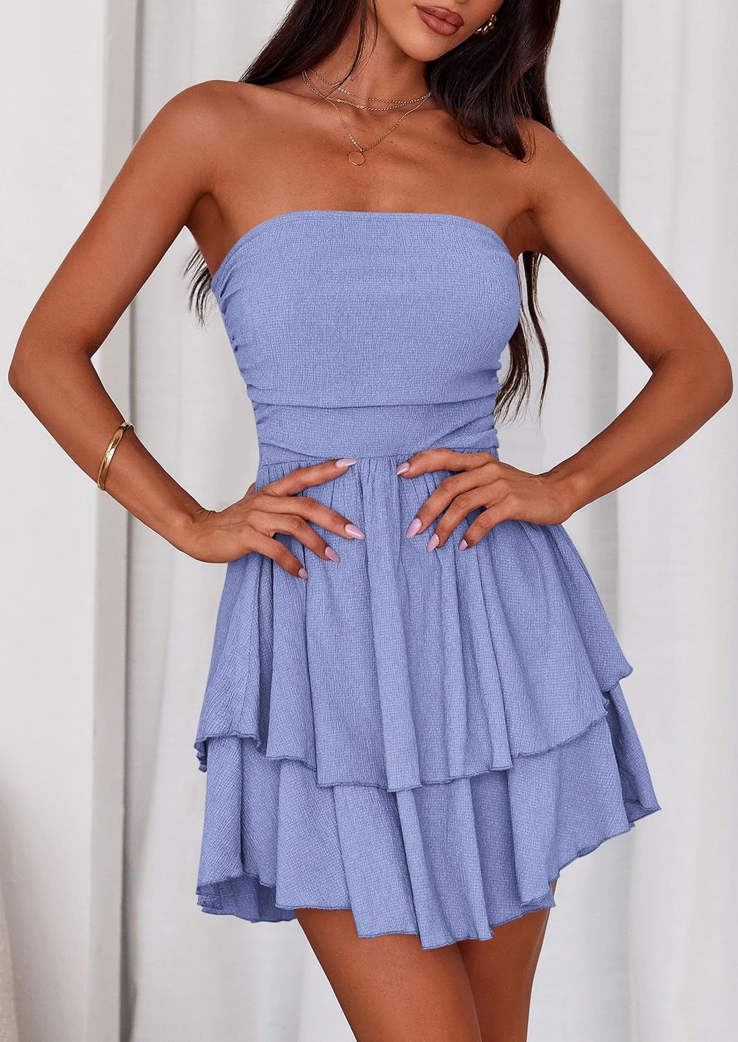 Detalle de PRETTYGARDEN Women's 2026 Summer Strapless Tube Mini Dress
