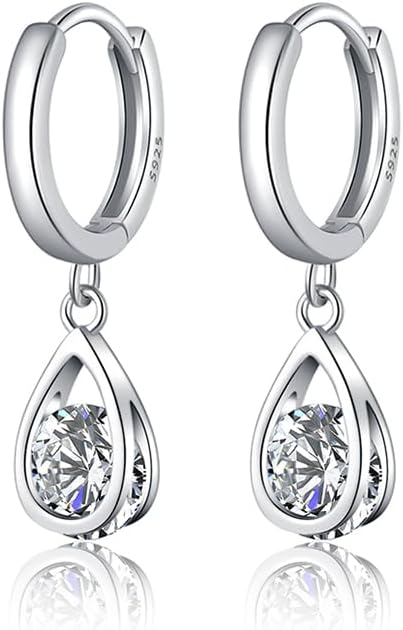 Thumbnail 6 de SLUYNZ Sterling Silver CZ Hoop Earrings – Sparkling Teardrop Drops for Women