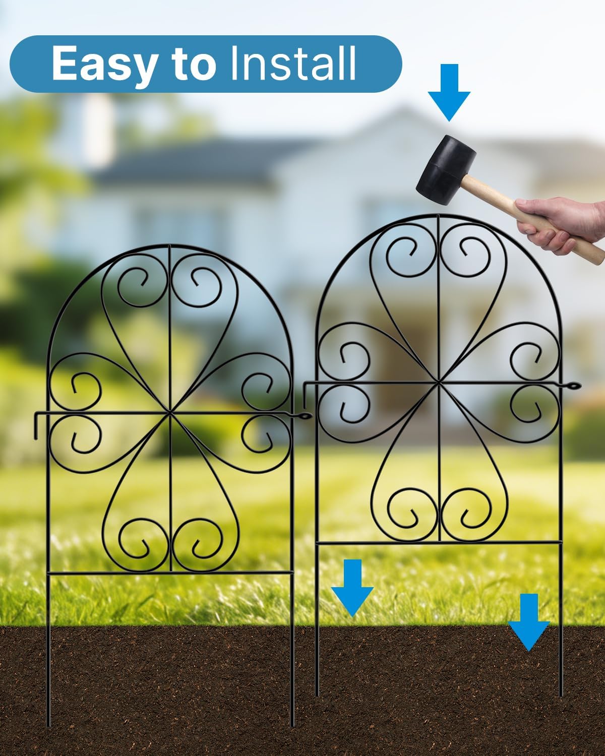 Thumbnail 3 de ARIFARO Metal Garden Fence Panels (59cm H x 32cm W), 25 Pack, Black – no-dig, rust-resistant outdoor barrier