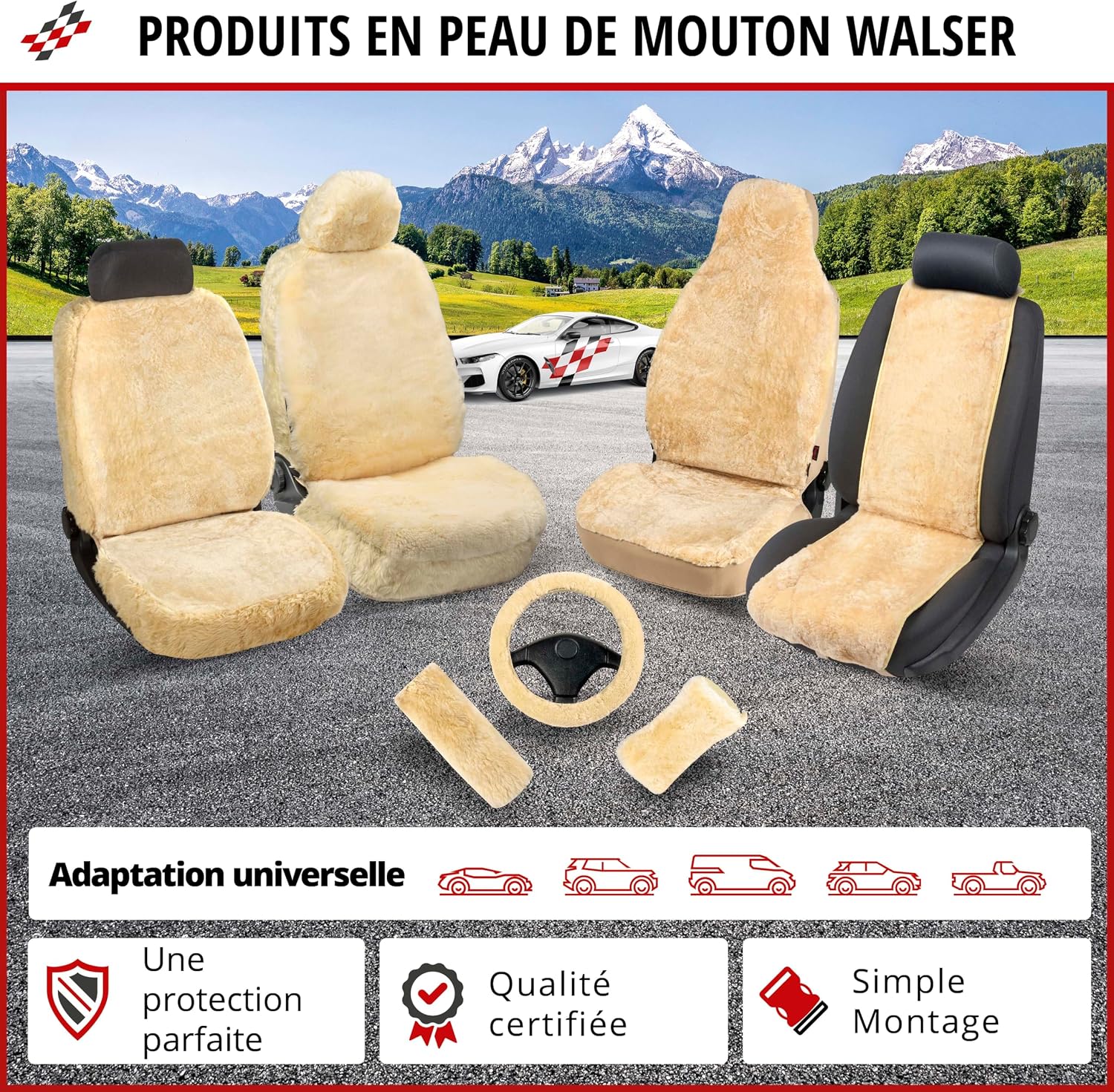 Thumbnail 6 de Walser Monette housse de siège auto en peau d’agneau (anthracite) pour sièges avant