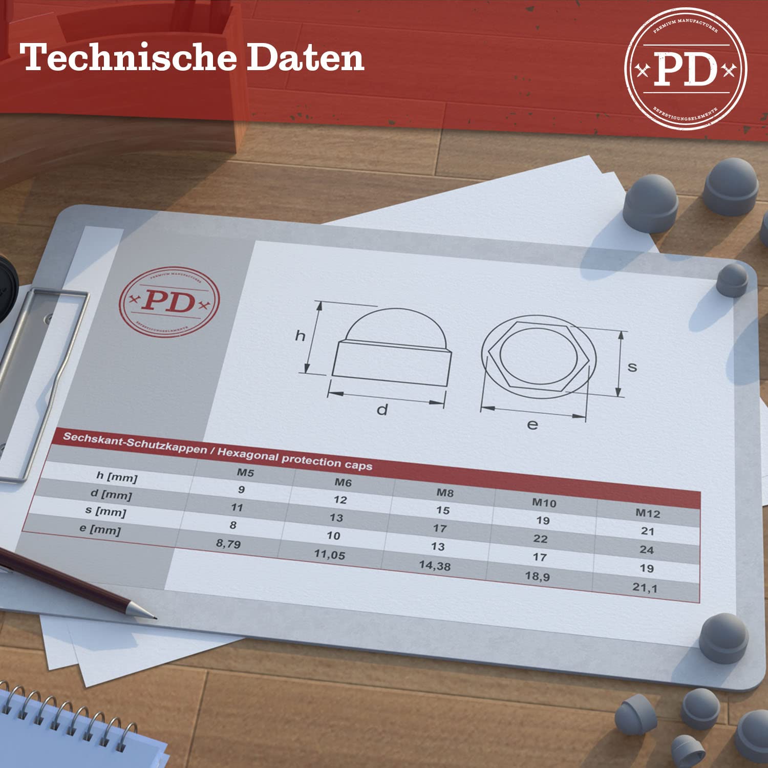Thumbnail 1 de PD® Sechskant Schutzkappen M5 (Schlüsselweite 8) – Abdeckkappen aus Kunststoff, Grau, 10 Stück