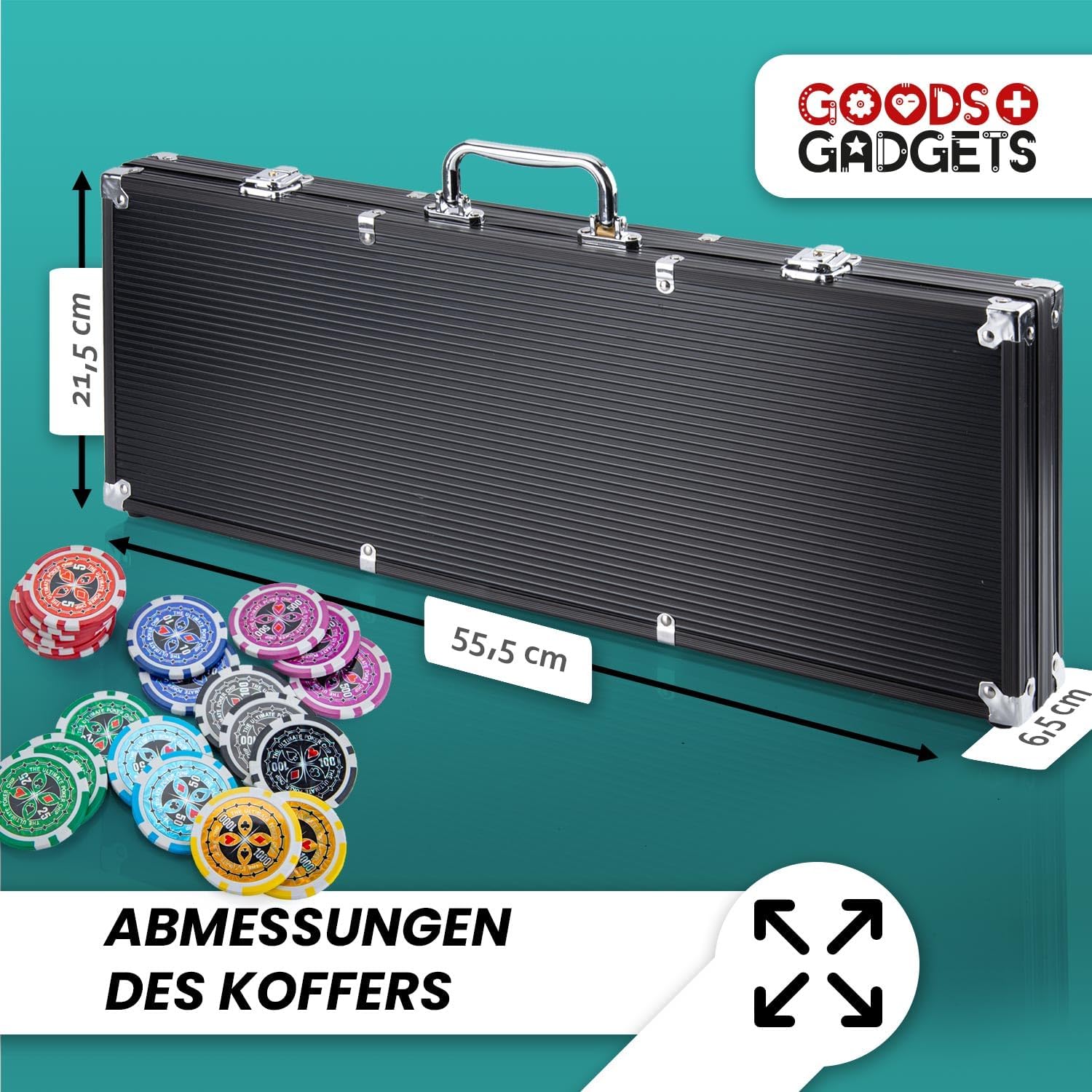 Thumbnail 6 de Profi Pokerkoffer Pokerset inkl. 300–500 Chips – hochwertiges Casino-Set für zuhause