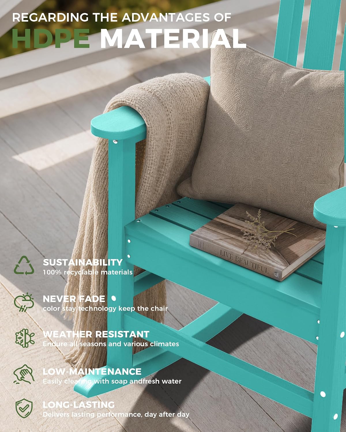 Thumbnail 4 de SUUNYN HDPE Patio Rocking Chair Set of 2, Oversized All-Weather