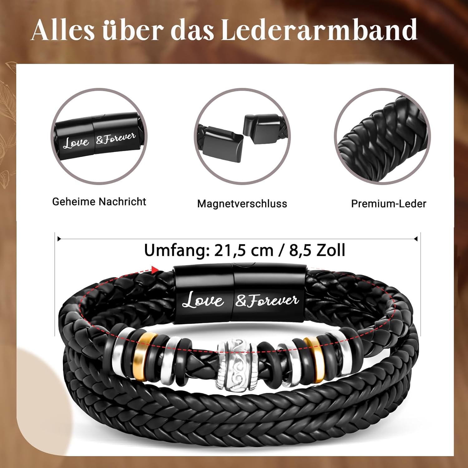 Thumbnail 3 de YIBONIKA Lederarmband für Männer – Geschenkbox mit Nachrichtkarte für Bruder, Papa, Sohn & mehr