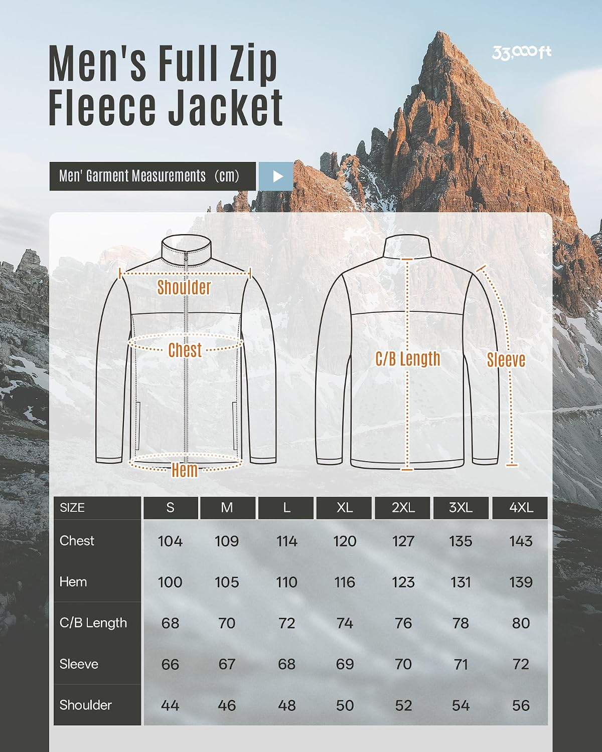 Thumbnail 6 de 33,000ft Herren Fleecejacke leicht mit Full Zip – warme Outdoor-Übergangsjacke fürs Wandern & Freizeit