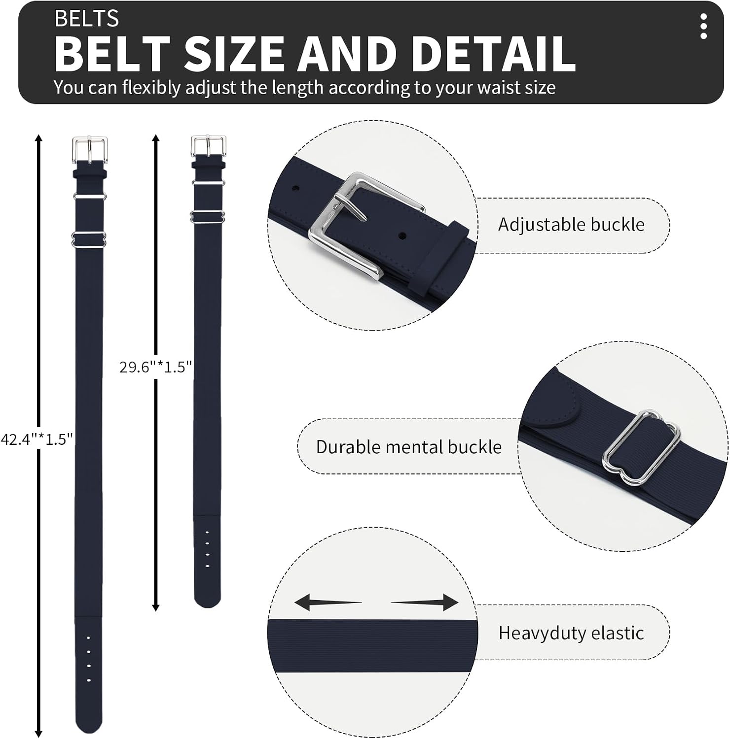 Detalle 1 de QBK Youth Baseball Socks & Belt Combo Set (Kids 2–16) for Baseball, Softball, and T-Ball