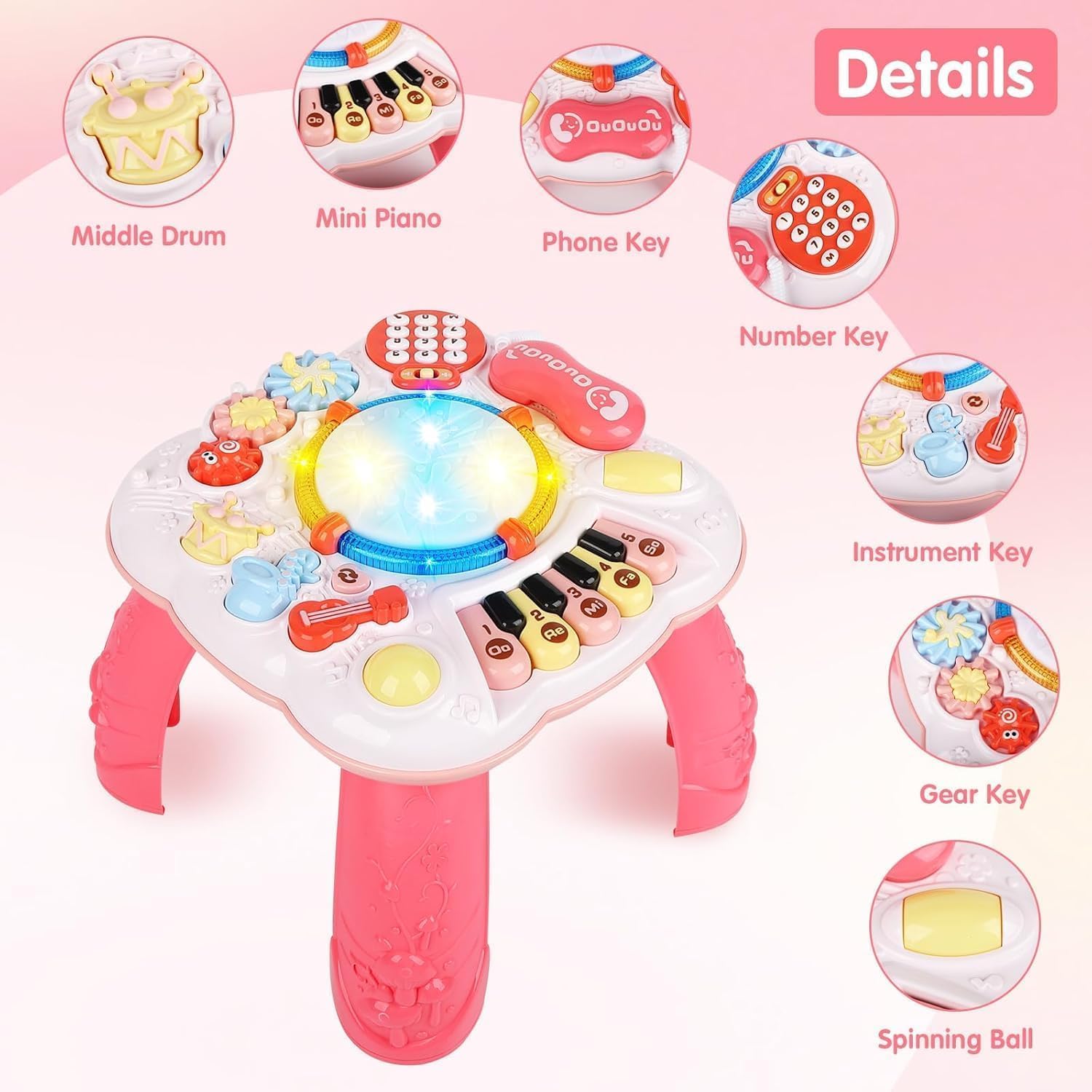 Detalle 2 de Cemirk Baby Activity Table musical, 30 cm