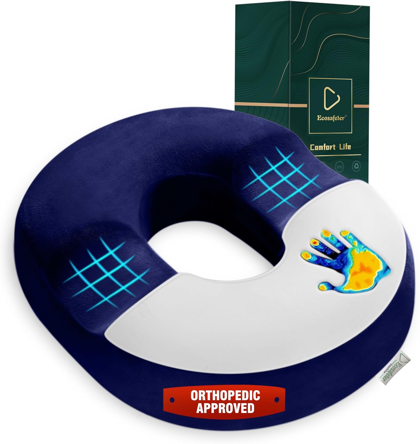 Detalle de Ecosafeter Coussin Donut Ergonomique en Mousse à Mémoire de Forme – Soutien Coccyx et Confort Durable