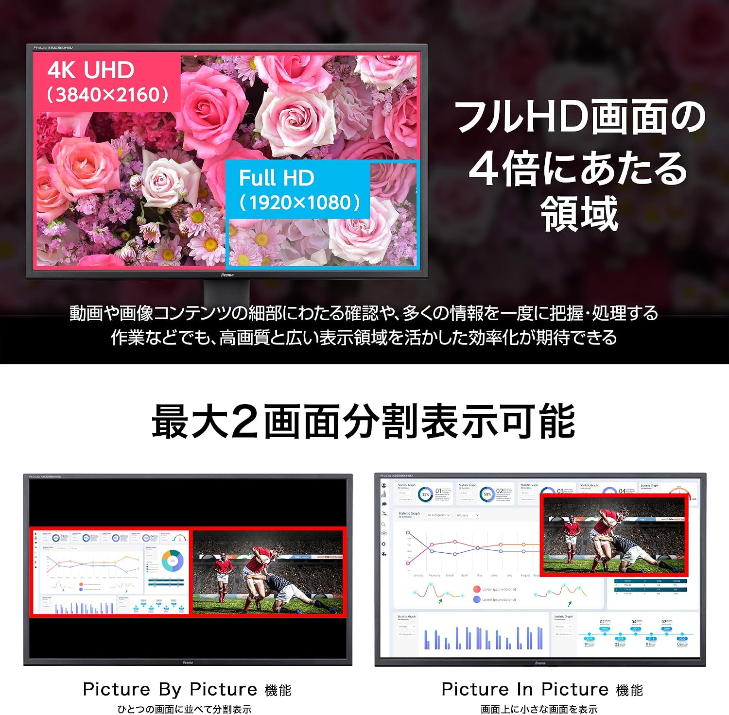 Detalle de iiyama XB3288UHSU-B5 31.5型4K UHD VA液晶モニター 高さ・角度調整対応