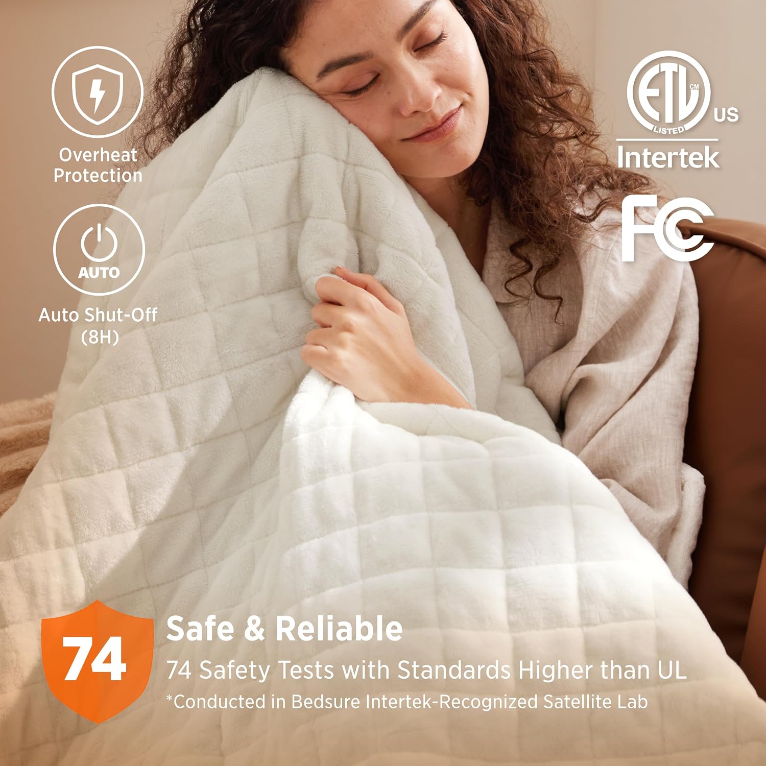 Thumbnail 5 de Bedsure Luxury Quilted Heated Throw Blanket, Ivory, 10 Heat Settings, 50x60