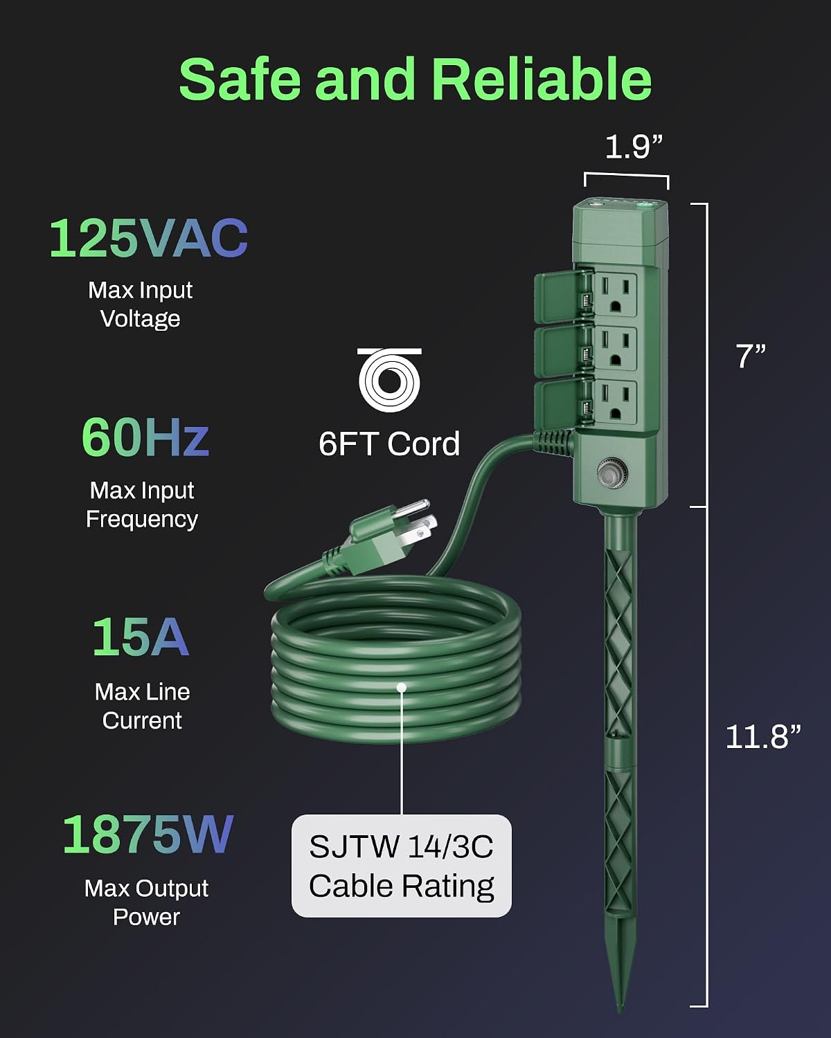 Thumbnail 5 de BN-LINK BNC-U13L Outdoor Power Stake Timer, 6 Outlets, Dusk-to-Dawn Sensor