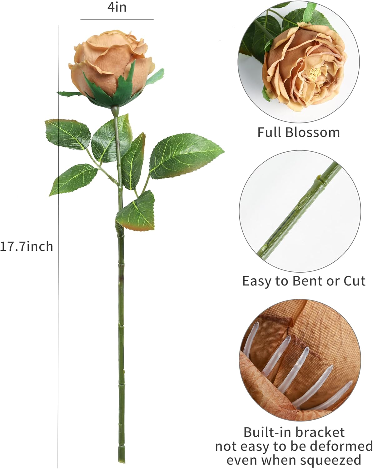 Thumbnail 1 de DuHouse 5 pack Real Touch silk roses with stems (fake coffee roses) for wedding, party and home décor