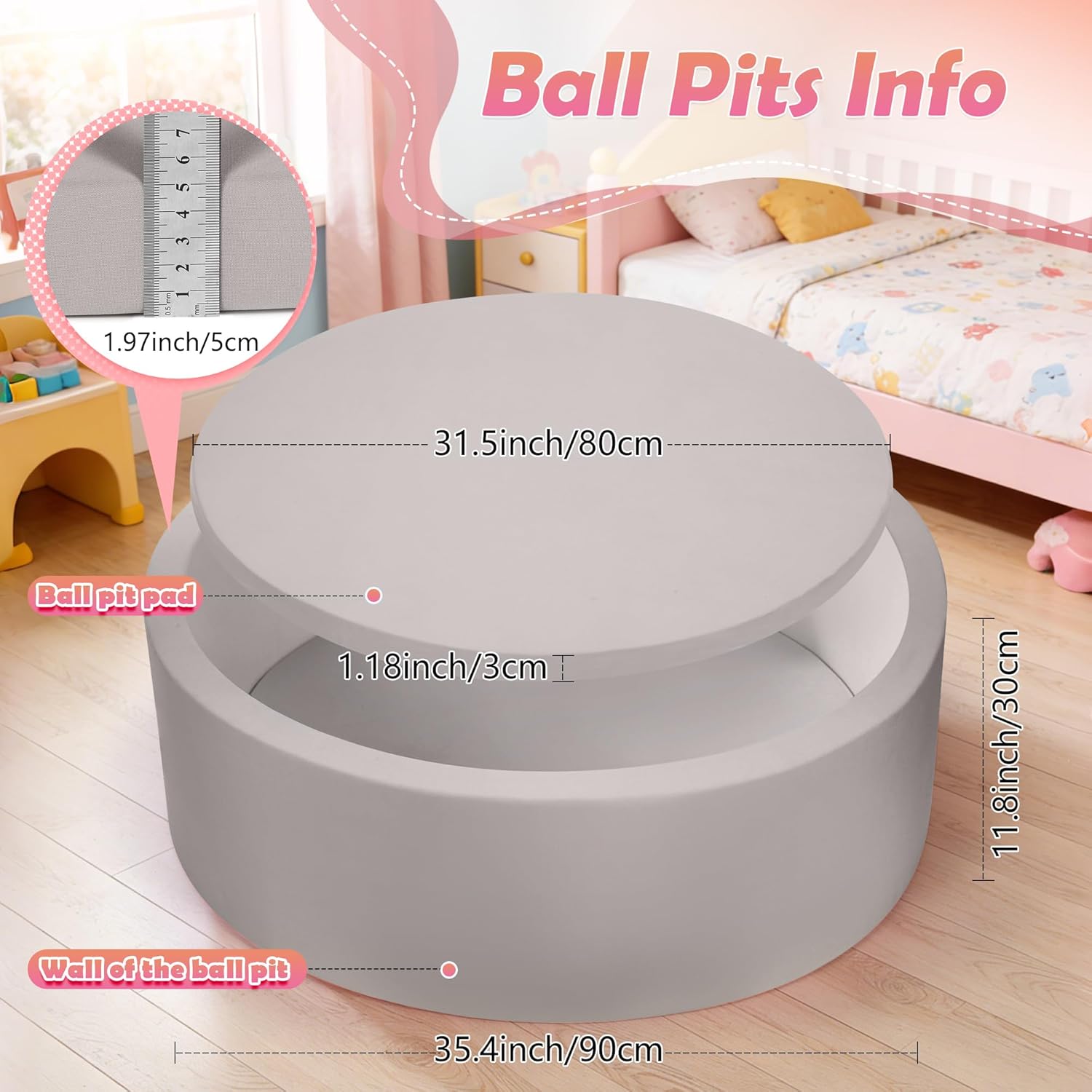 Thumbnail 1 de SIUUHOVS Foam Baby Ball Pit 35.4" x 11.8": Safe, Soft Play Space for Toddlers (Balls Not Included)