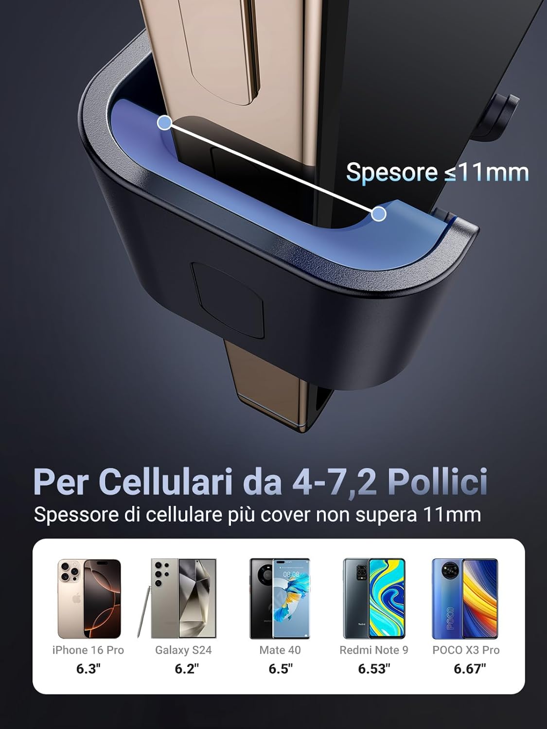 Detalle 2 de UGREEN Supporto Telefono Auto Gravità 11mm