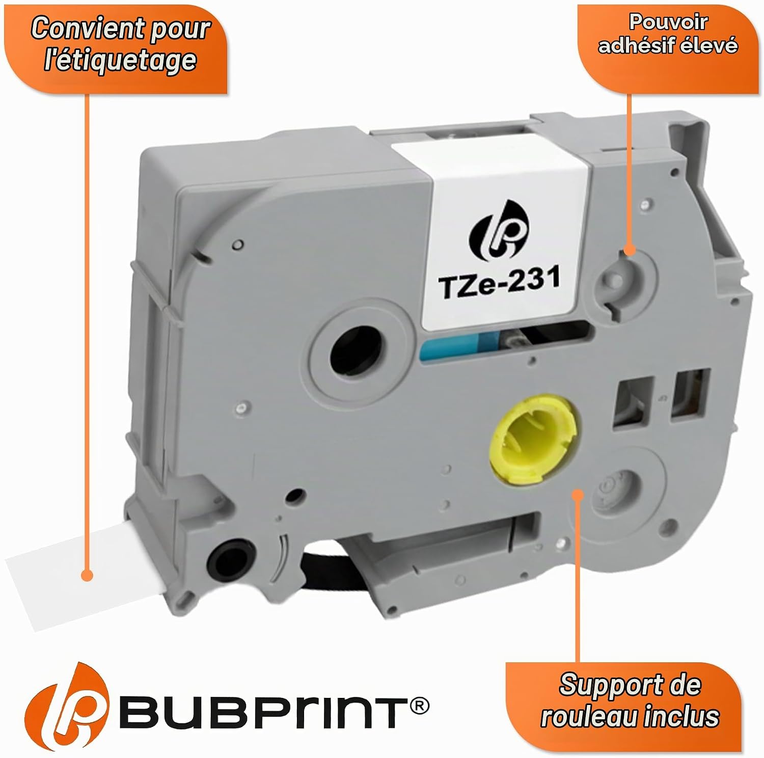 Detalle 2 de Bubprint TZE231 labeltape, 12 mm, zwart op wit en gelamineerd