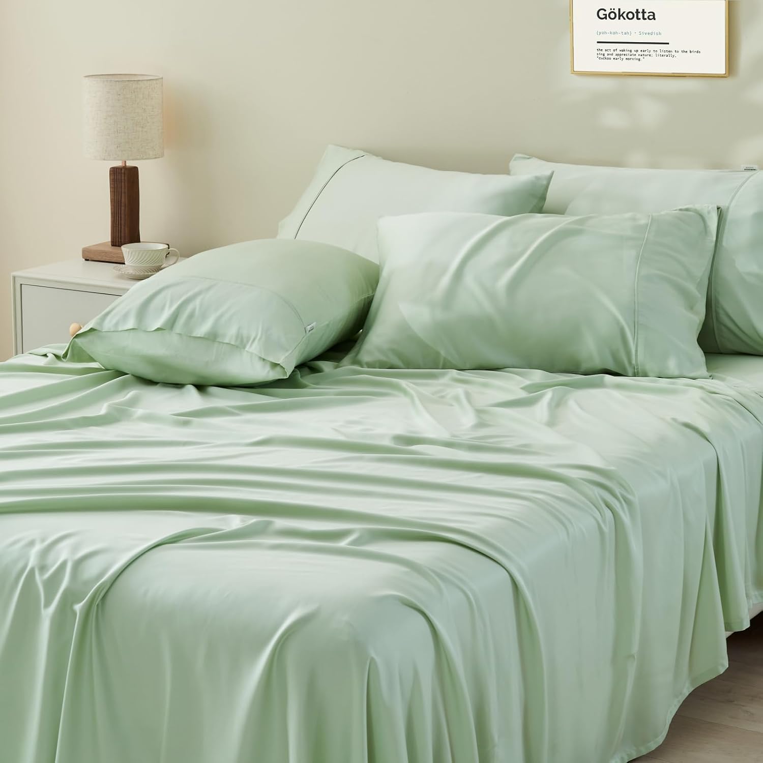 Detalle de GOKOTTA King Size Sheets Set (Tanboocel® Bamboo Rayon) — 6-Piece, 16-Inch Deep Pocket