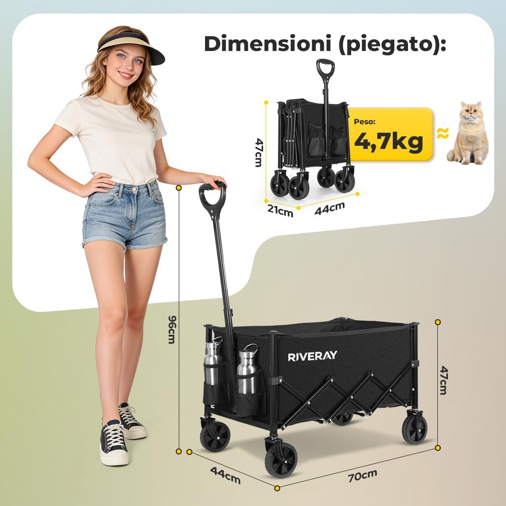 Thumbnail 2 de RIVERAY Carrello da Campeggio Pieghevole 120L – Portatile, 100 kg, Ruote Tutti Terreni