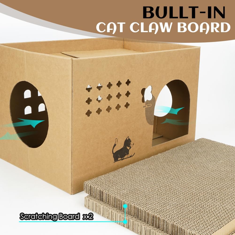 Detalle de Cat Cardboard House with 2 Scratching Pads (Cactus) — Large Corrugated Cardboard Bed
