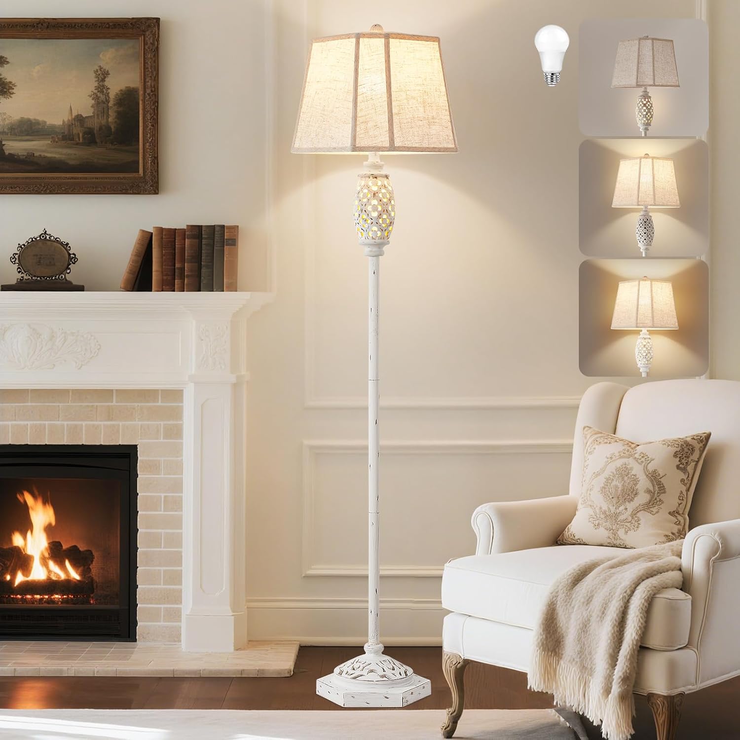 Detalle de Luvkczc F00011 Rustic Resin Floor Lamp with Floral Cutouts and Dual Lighting