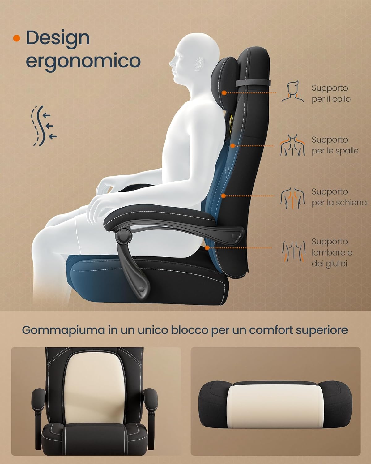 Thumbnail 4 de SONGMICS HOME Sedia da Gaming OBG072BH03: ergonomia, comfort e stile nero inchiostro