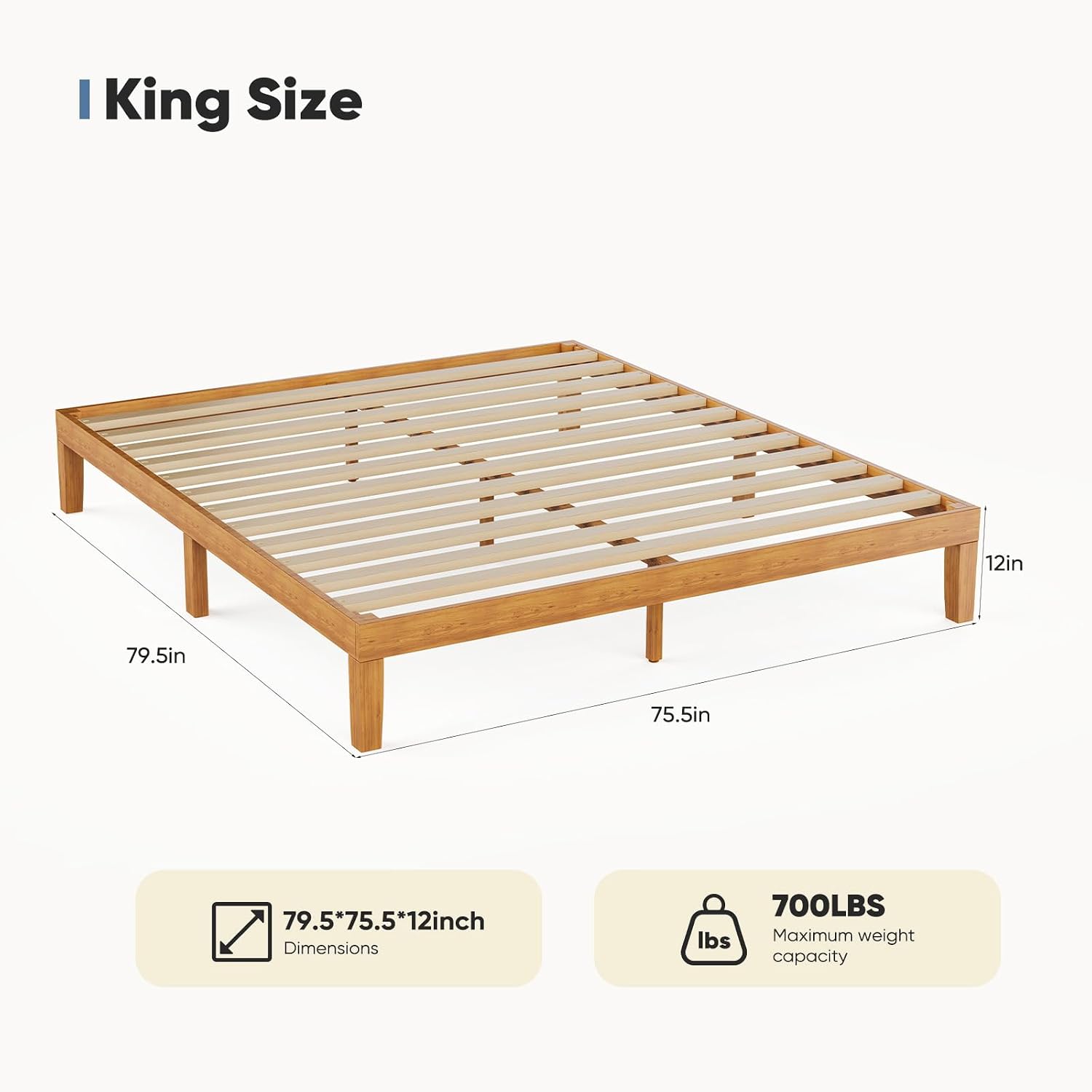 Detalle de DUMOS Platform Bed Frame, King Size