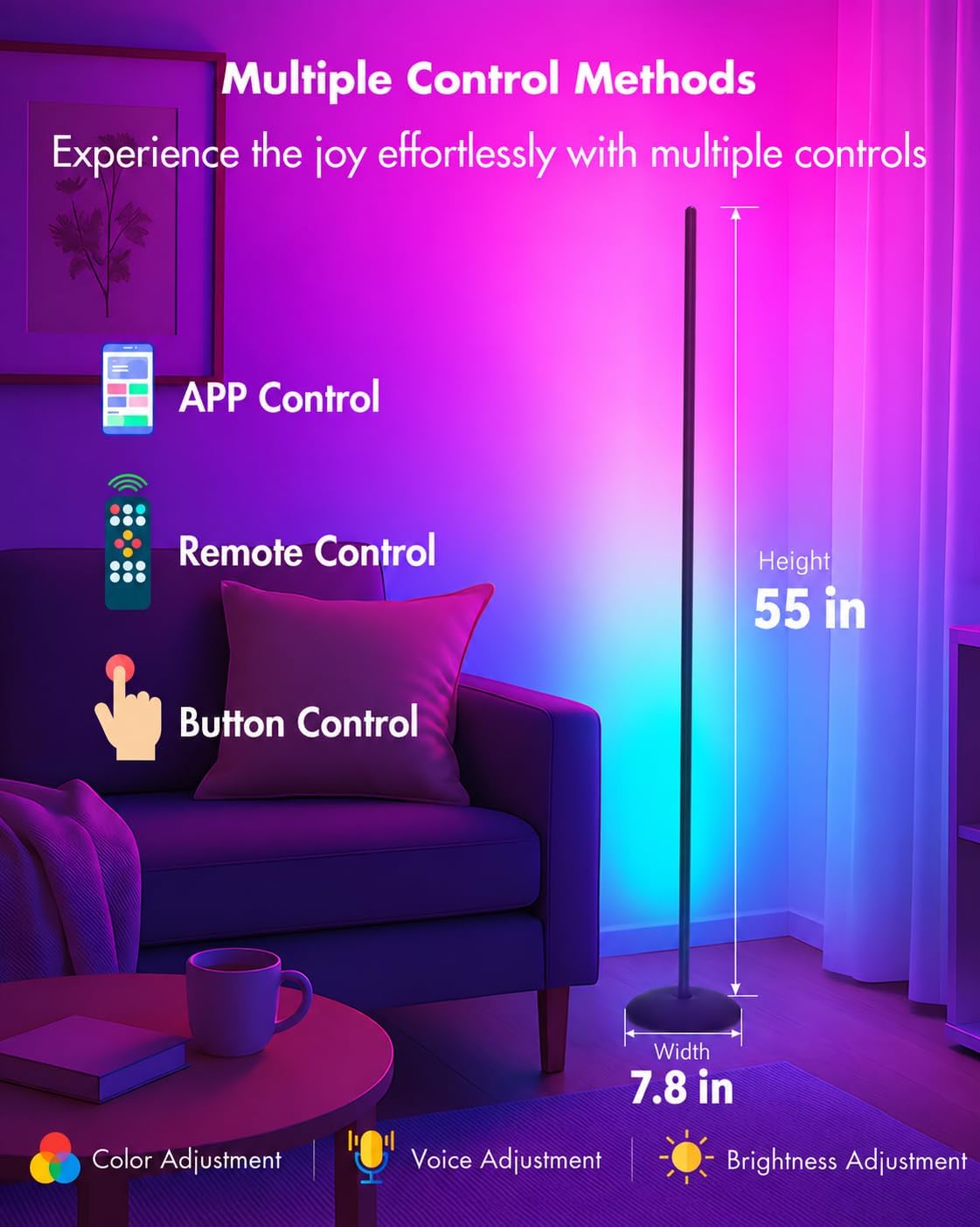 Detalle 2 de Vexinat HC601 Smart RGB Corner Floor Lamp, 16 Million Colors, 213 Scenes