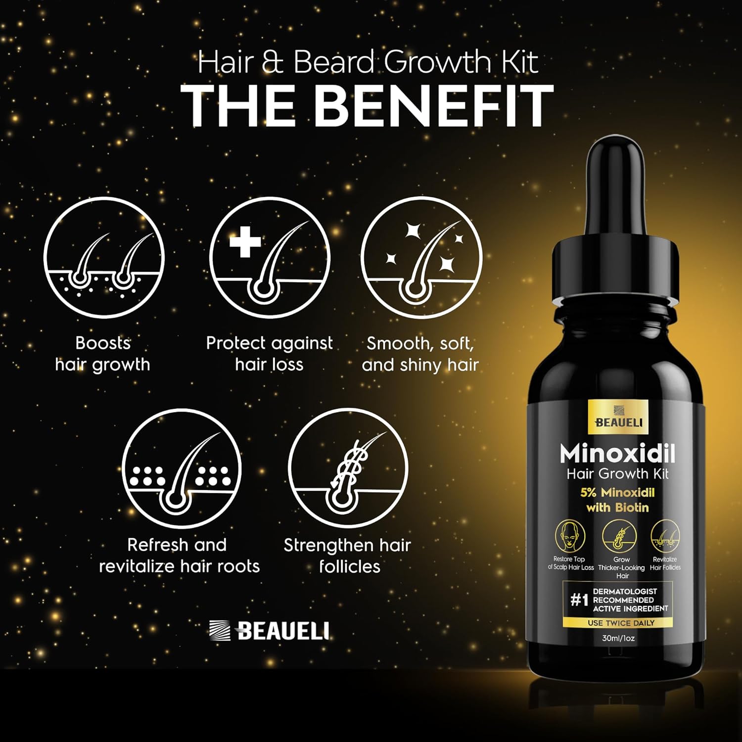 Thumbnail 2 de Beaueli 5% Minoxidil Beard Growth Kit with Biotin, Black