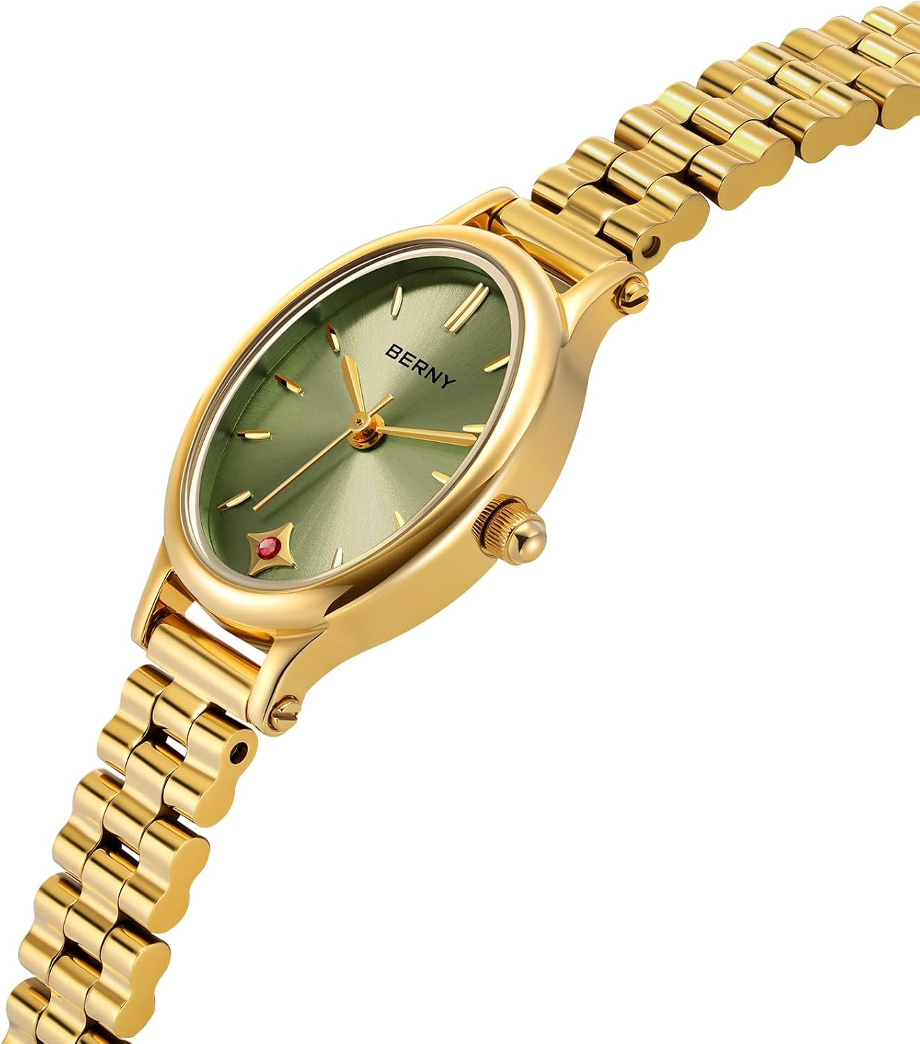 Thumbnail 1 de BERNY Gold Damenuhr Vintage Ovaluhr – Quarzwerk, 3ATM, elegantes Sonnenstrahlen-Zifferblatt