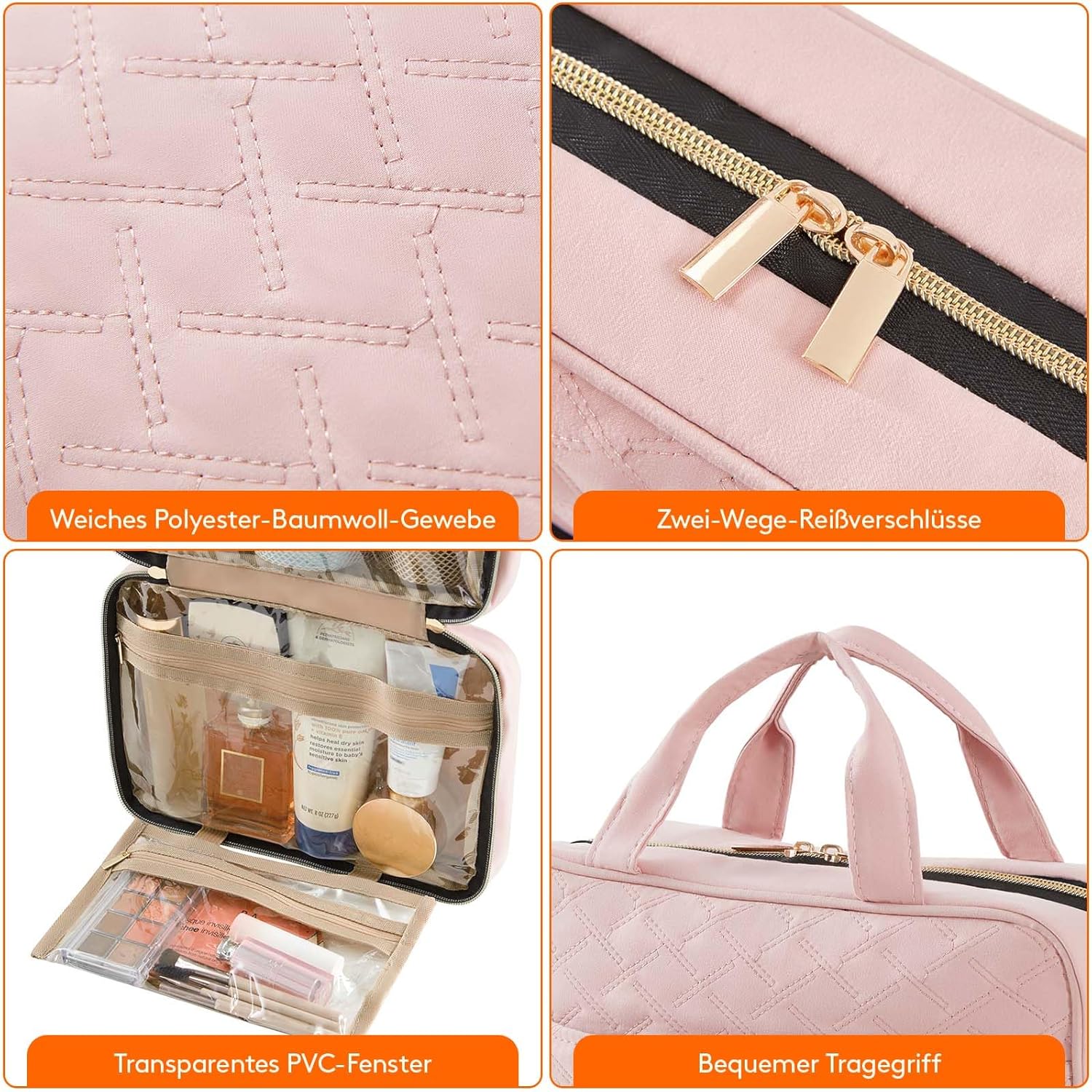Detalle de Lifewit Reise Kulturbeutel Damen – Große, aufhängbare Kosmetiktasche mit PVC-Design, Rosa (Medium)