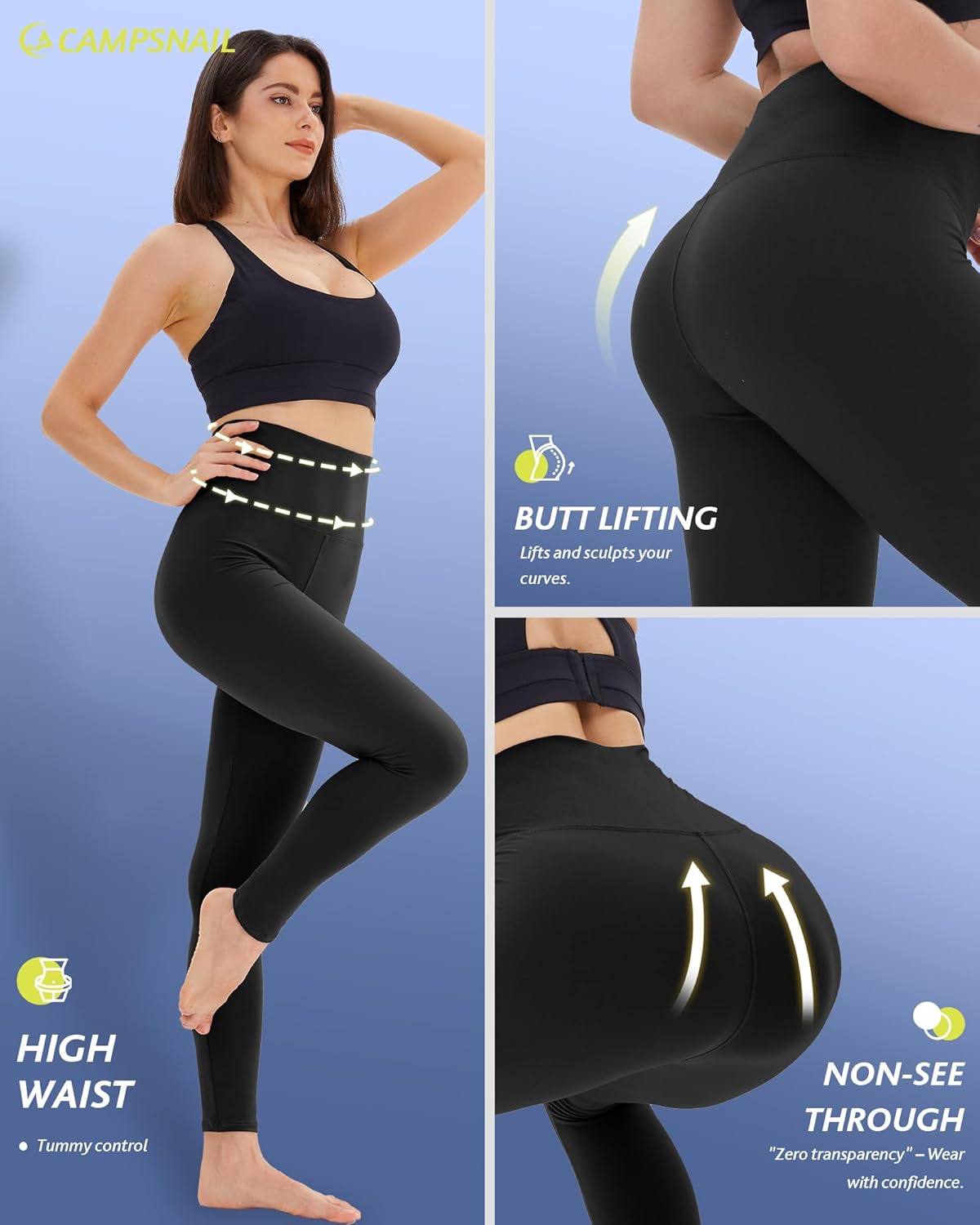 Thumbnail 2 de CAMPSNAIL 4-Pack High-Waisted Tummy Control Leggings for Women (Plus Size) — Yoga & Workout, Black