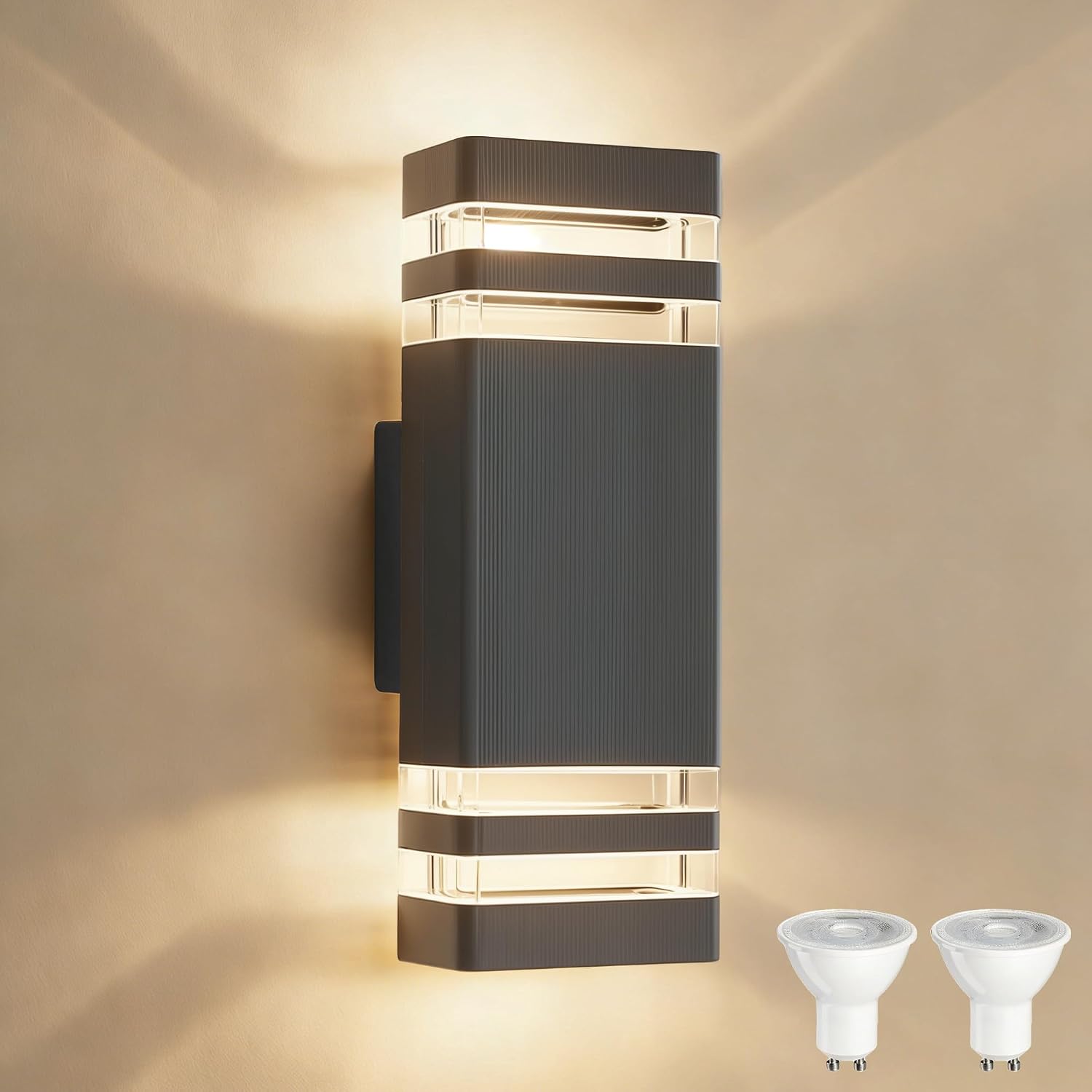 Detalle de Outdoor Wall Lights Mains Powered Up Down Outside Light IP54 Waterproof Porch Front Door Light Anthracite Grey