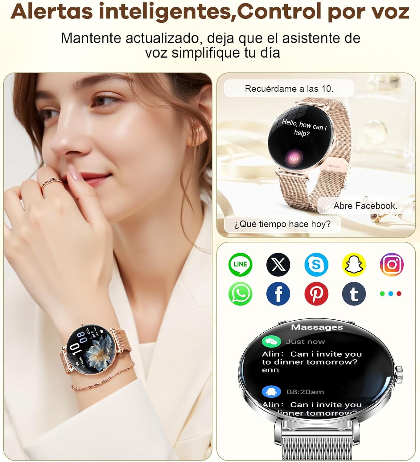 Thumbnail 7 de ESFOE Smartwatch Mujer 1.43'' AMOLED Bluetooth, Oro Rosa 💖
