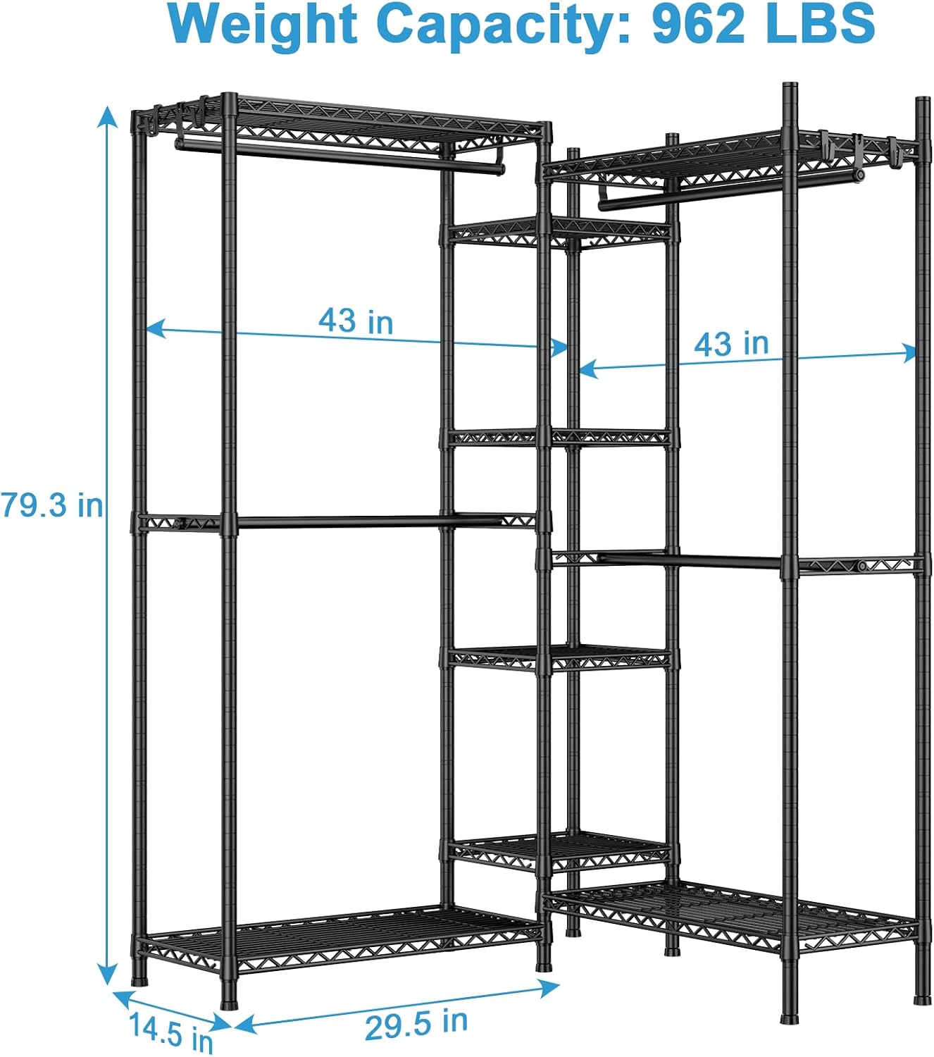 Thumbnail 6 de Ulif E4 UHK0103B Garment Rack with Adjustable Shelves and 4 Hanging Rods