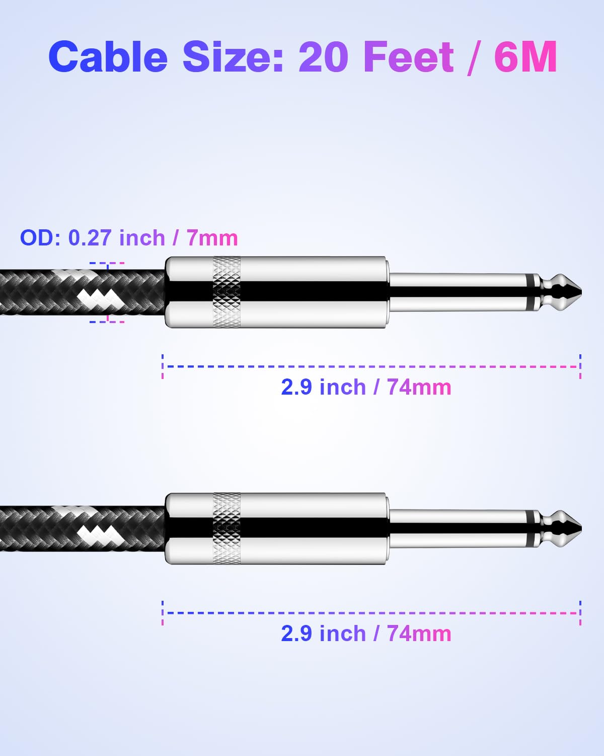 Thumbnail 2 de New Bee JT6M 20 ft Guitar Cable, Braided 1/4-Inch Straight-to-Straight