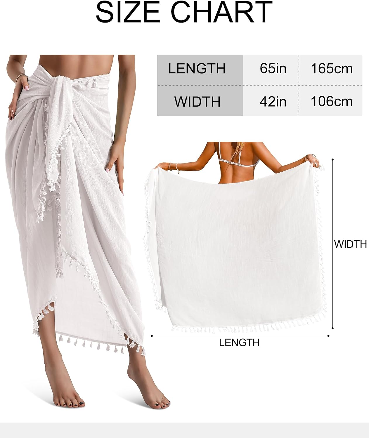 Detalle de Eicolorte Sarong Cover Up for Women: Versatile Beach Cover-Up Sarong with Tassels